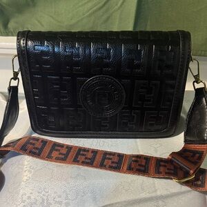 Black Embossed Designer Crossbody Bag